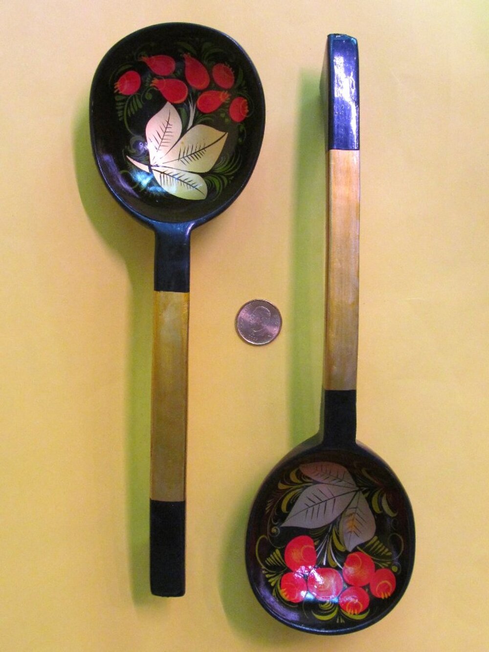 Vintage Russian Khokhloma Wood Folk Art serving spoon